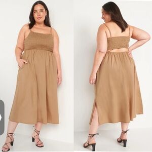 52. NWT Old Navy smocked midi Tan dress